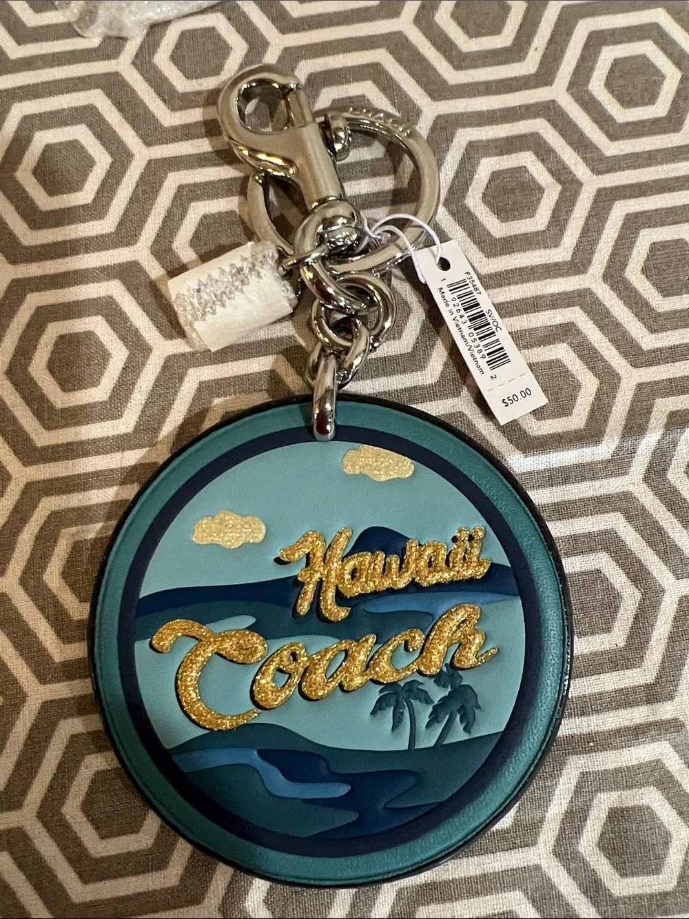 Coach Teal and Navy Hawaii Round Bag Charm